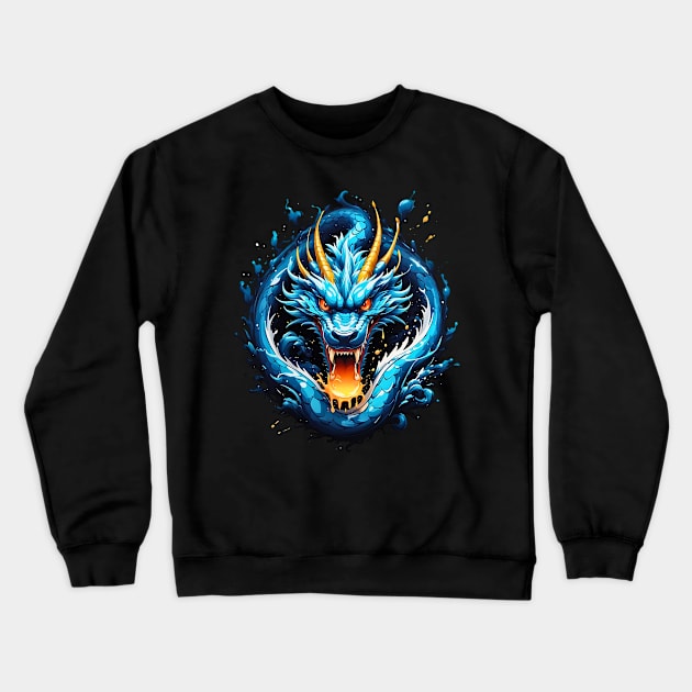 Roaring Blue Sapphire Dragon retro vintage 80s design Crewneck Sweatshirt by Neon City Bazaar